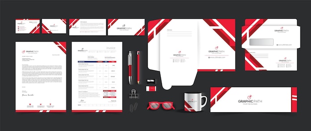 Conjunto de papelería colateral de negocios rojo profesional moderno Vector