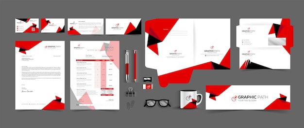 Conjunto de papelería de garantía de negocios rojo profesional moderno Vector