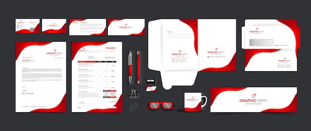 conjunto de papelería de marca empresarial roja profesional Vector