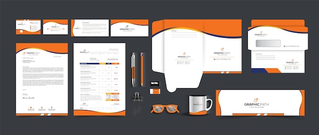 Conjunto de papelería de negocios naranja profesional moderno Vector