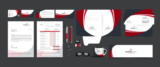 Conjunto de papelería de negocios rojo profesional moderno Vector