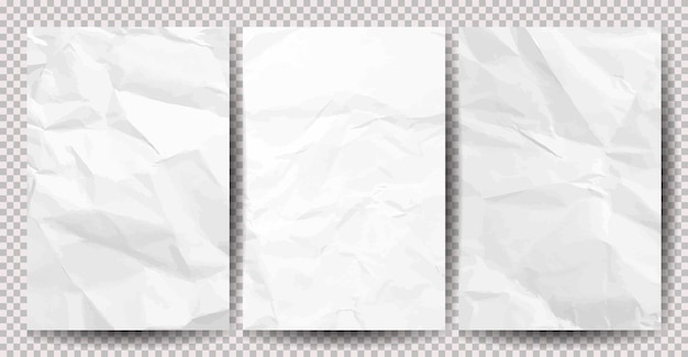Vector conjunto de papeles arrugados delgados blancos