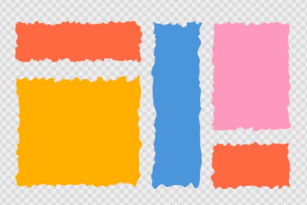 Conjunto de papeles rasgados de colores brillantes con bordes rasgados Bloque de texto vacío rasgado Parche con etiqueta