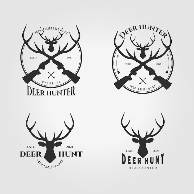 Vector conjunto paquete ciervo cazador logo diseño ilustración vectorial ico vintage