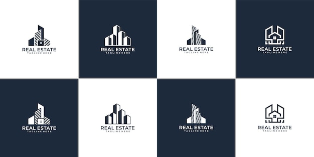 Conjunto de paquete creativo de logotipos inmobiliarios.