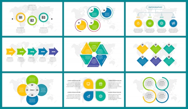 Conjunto de paquete de diseño de elementos de infografía comercial colorido