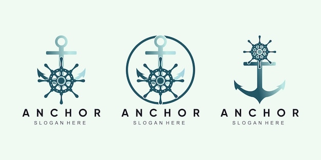 Conjunto de paquete de diseño de logotipo de ancla para icono de marinero con concepto creativo Vector Premium