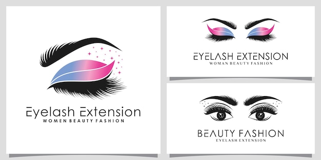 Conjunto de paquete de diseño de logotipo de extensión de pestañas para salón de belleza con concepto moderno creativo