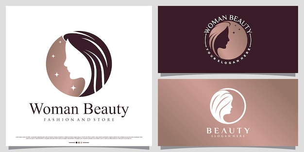 Conjunto de paquete de diseño de logotipo de mujer para icono de salón de belleza con concepto moderno creativo