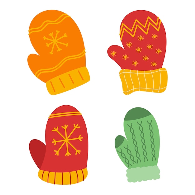 Conjunto Paquete Elementos Manoplas Invierno Plano Ilustración Vector Evento Navidad