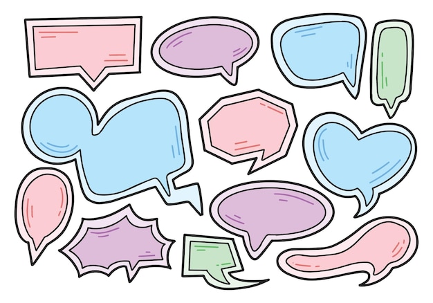 Conjunto de paquete de ilustración de color de Doodle de discurso de burbuja