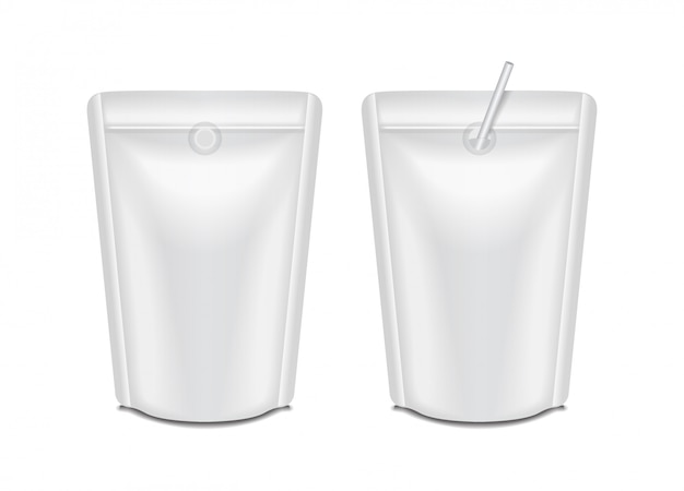 Conjunto de paquete de leche o jugo de lámina en blanco. Embalaje de bolsa de bolsita para marca
