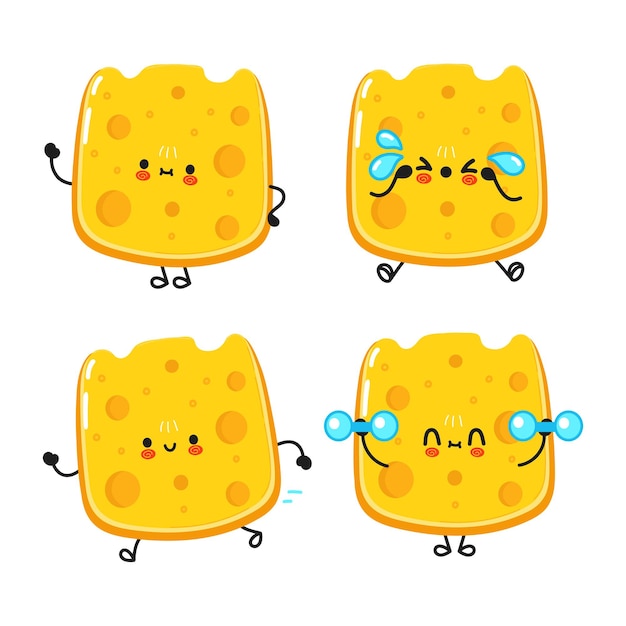 Conjunto de paquete de personajes de dibujos animados de queso feliz lindo divertido
