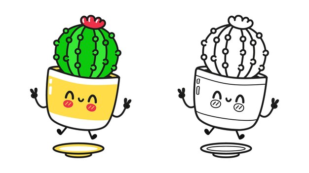 Conjunto de paquete de personajes divertidos lindos cactus felices