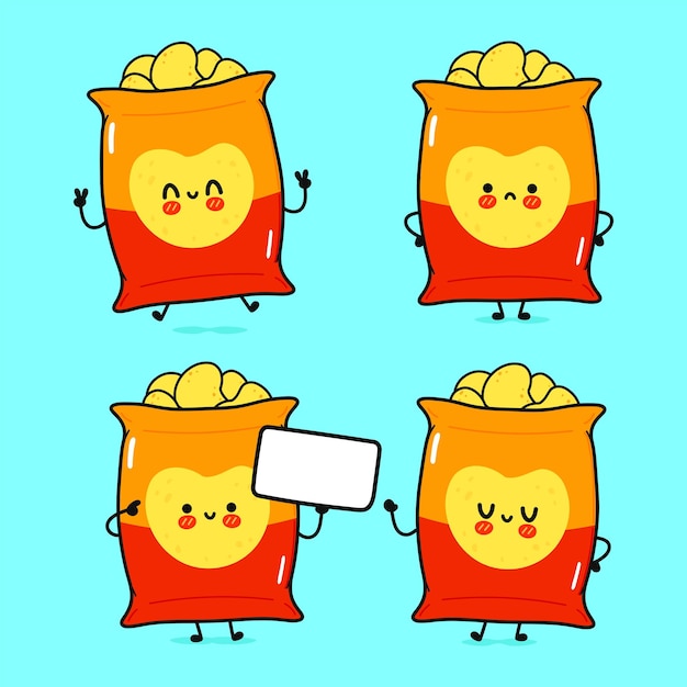 Conjunto de paquete de personajes divertidos lindos chips felices