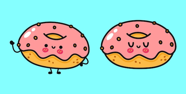 Conjunto de paquete de personajes divertidos lindos y felices donut