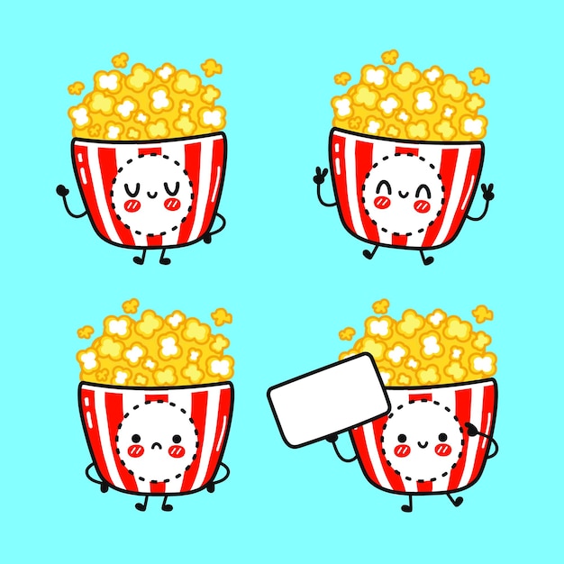 Conjunto de paquete de personajes divertidos lindos y felices palomitas de maíz
