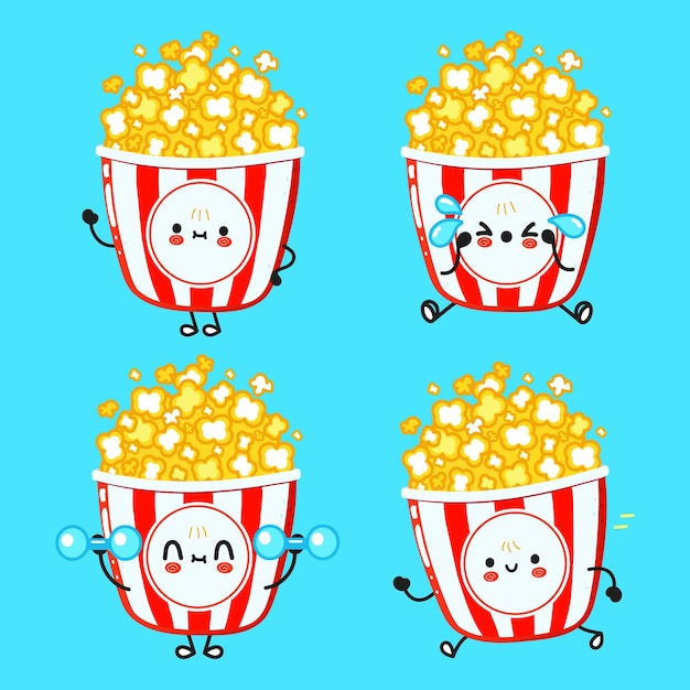 Conjunto de paquete de personajes divertidos lindos y felices palomitas de maíz