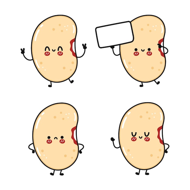 Conjunto de paquete de personajes divertidos lindos happy bean