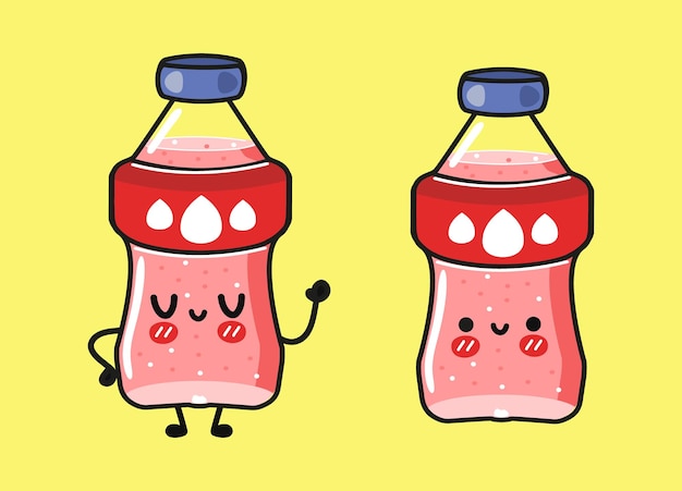 Conjunto de paquete de personajes divertidos lindos de soda rosa feliz