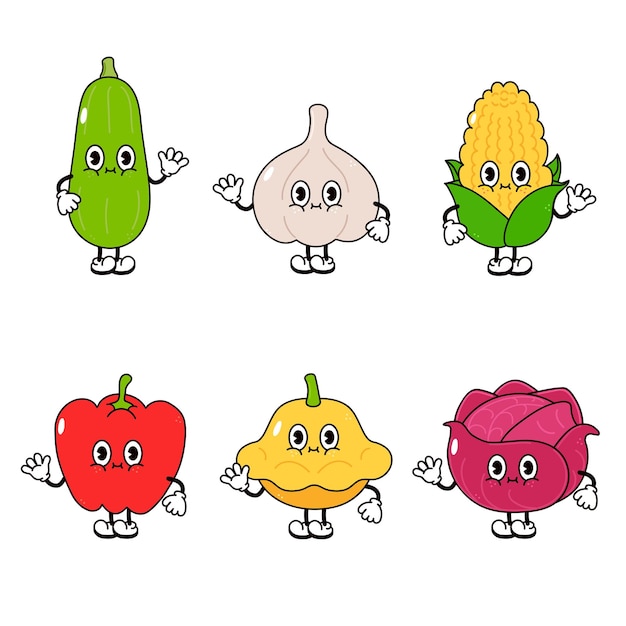 Conjunto de paquete de personajes divertidos lindos vegetales felices