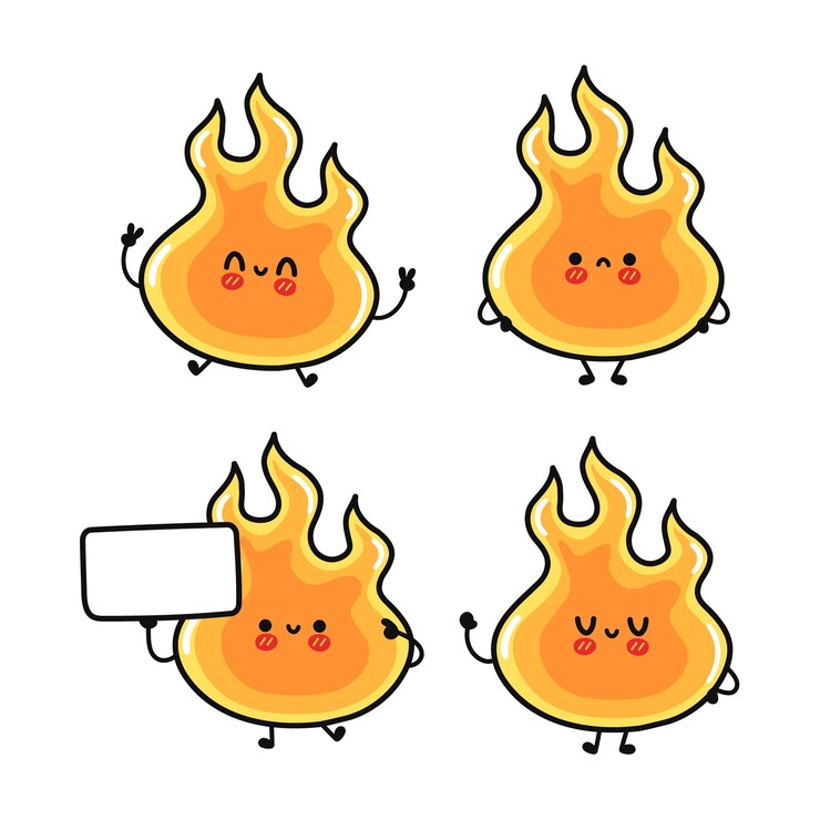 Vector conjunto de paquete de personajes de fuego feliz lindo divertido