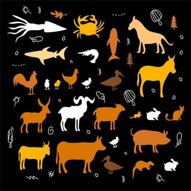 Conjunto de paquete de silueta de animales vector