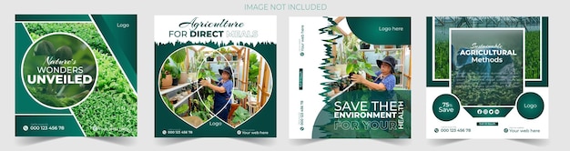 Conjunto de paquetes de plantillas de banner de publicación de redes sociales de servicios agrícolas agrícolas