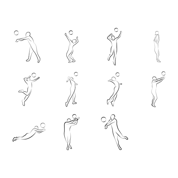 Vector conjunto de paquetes vectoriales de atletas de voleibol de línea simple