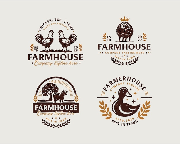 Conjunto de paquetes vintage insignia clásica casa de granja mercado diseño de logotipo para empresa de negocios