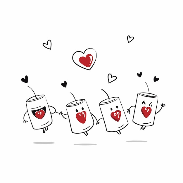 Conjunto de par de corazones de color rojo dibujado a mano de pegatina icono concepto ilustración aislada