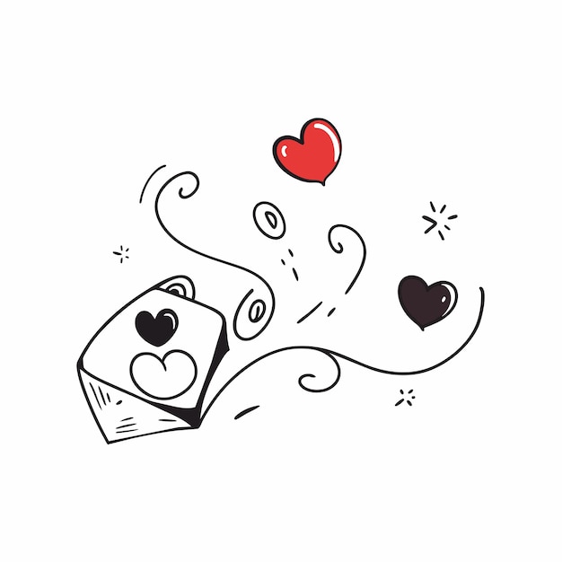 Conjunto de par de corazones de color rojo dibujado a mano de pegatina icono concepto ilustración aislada