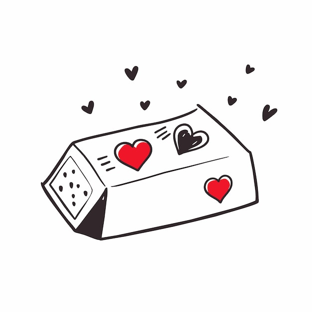 Conjunto de par de corazones de color rojo dibujado a mano de pegatina icono concepto ilustración aislada