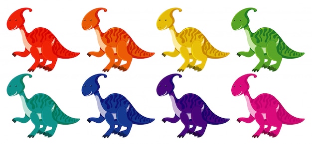 Vector conjunto de parasaurolophus en ocho colores.