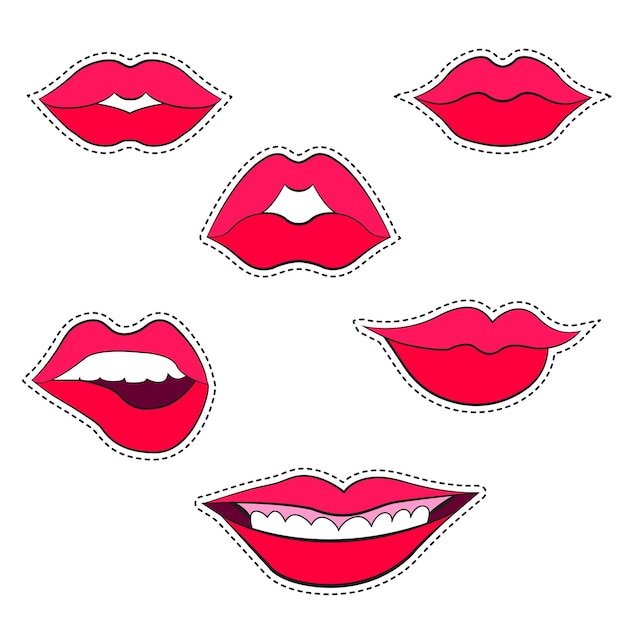 Conjunto de parches de gestos de labios de mujer