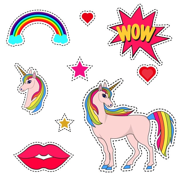 Conjunto de parches de moda unicornio