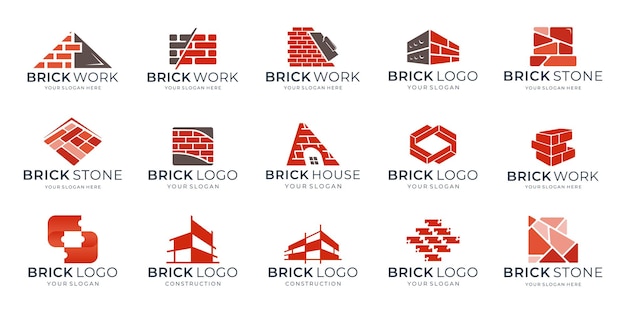 conjunto de pared de ladrillo ladrón logotipo icono símbolo vector ilustración paquete y paquete de obras de ladrillos rojos logotipos inspiración