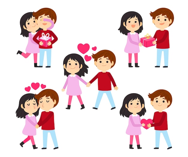 Conjunto de pareja dibujada a mano de san valentín