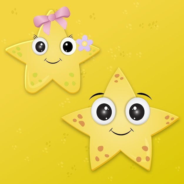 Conjunto de pareja de estrellas vectoriales, emoticono estrella masculino y femenino