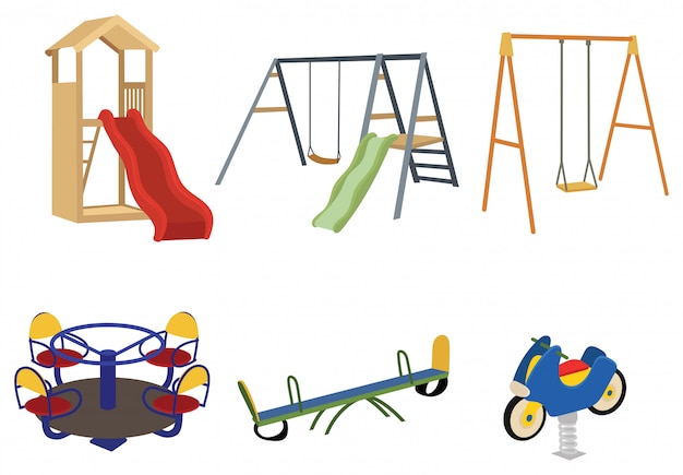 Conjunto de parques infantiles. Colección de equipos de juego para caminatas activas para niños.