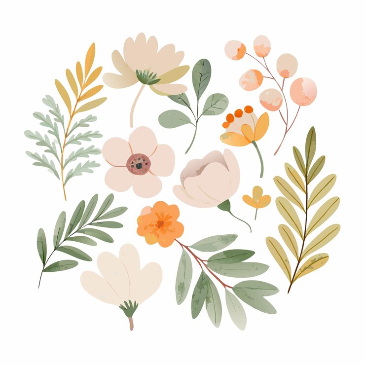 Conjunto de partes separadas y reunir para un hermoso ramo de flores en colores de agua estilo 9