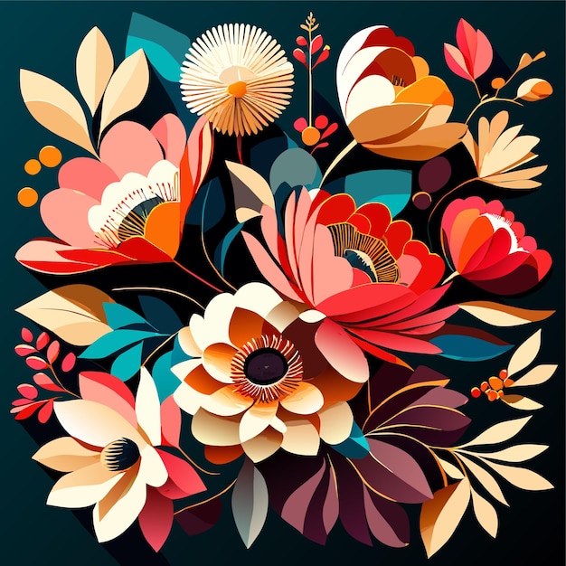 Conjunto de partes separadas y unir a un hermoso ramo de flores en estilo moderno