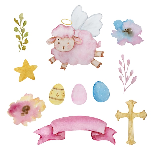 Vector conjunto de pascua de acuarela angelitos para el diseño de primavera