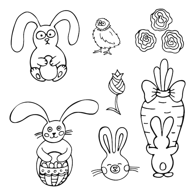 Vector conjunto de pascua de doodle dibujado a mano