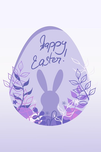 Conjunto de Pascua Saludo festivo escrito a mano en un huevo de conejo lila silueta elegante marco floral delicados tonos pastel artístico diseño estacional decoración navideña inspirada en la naturaleza