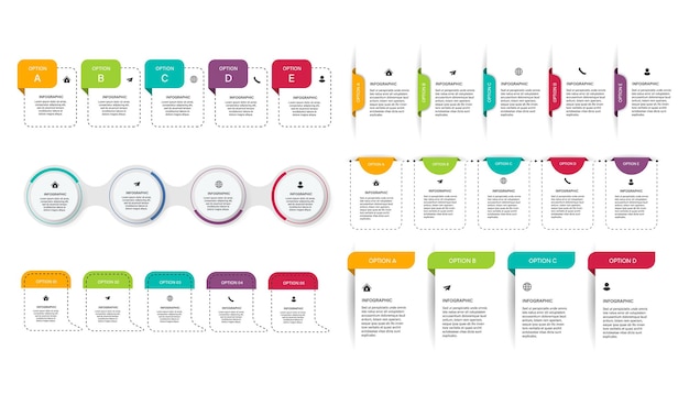 Conjunto de pasos diseño de plantilla infográfica de proceso de línea de tiempo de visualización de datos comerciales con iconos