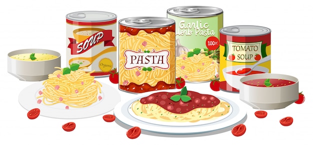 Un conjunto de pasta y sopa