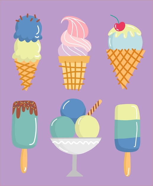 Conjunto pastel de vector de helado