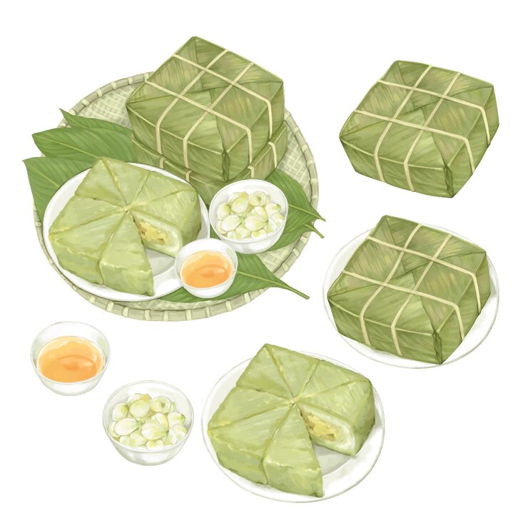 Conjunto de pasteles Chung dibujados a mano