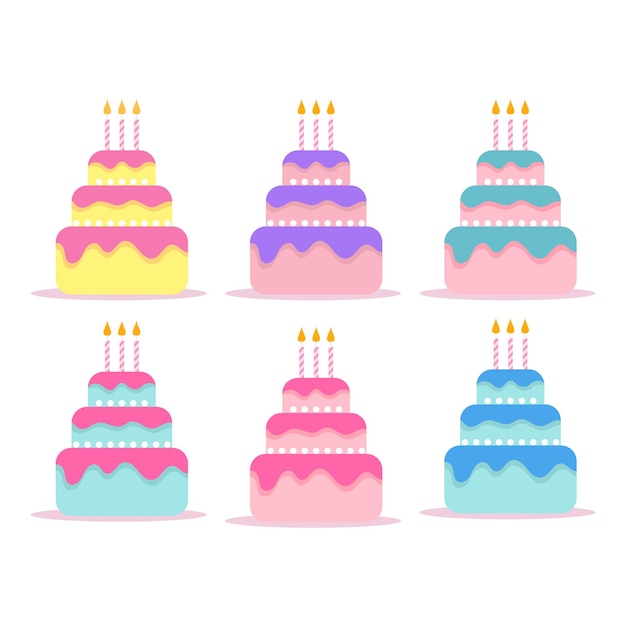 Conjunto de pasteles de cumpleaños coloridos Vector aislado